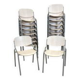 Lot de 17 chaises école Eromes bois clair acier gris Pays Bas années 80
