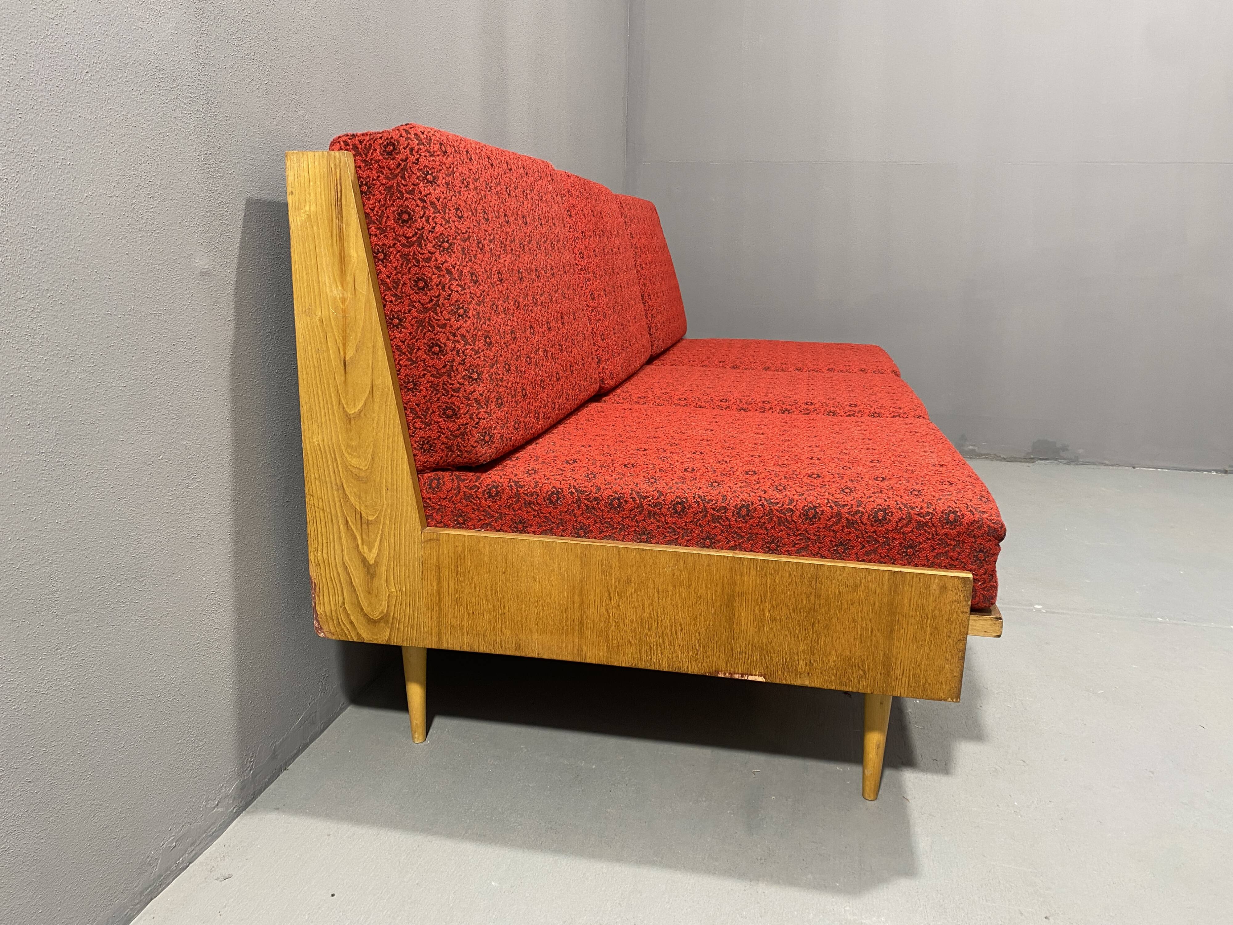 Mid-century folding sofa bed by Drevotvar, 1970s, Czechoslovakia