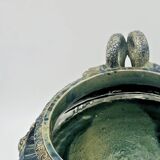 Large footed bowl in green and blue glazed ceramic