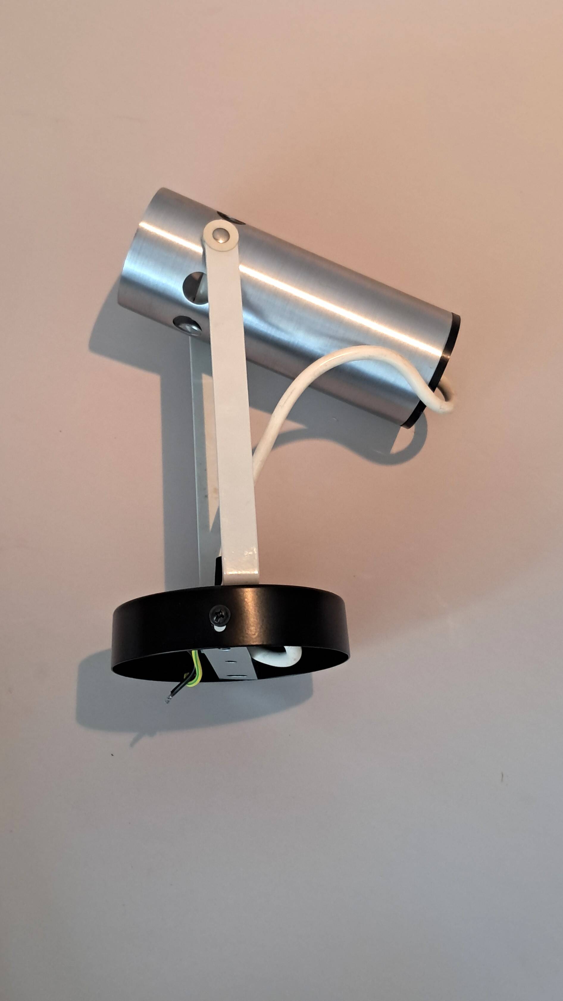 Modernist adjustable wall light in brushed aluminium, 1970s Vintage.