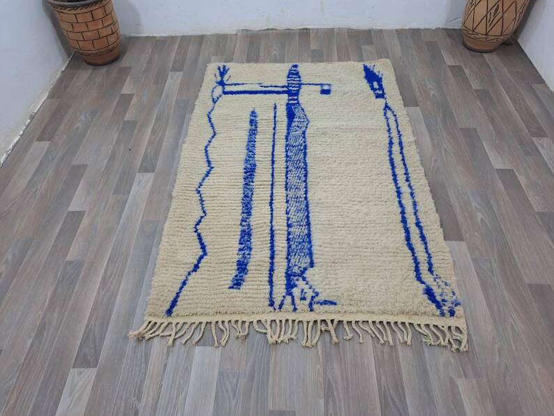 Handmade wool beni ouraine rug size 150 x 250 cm