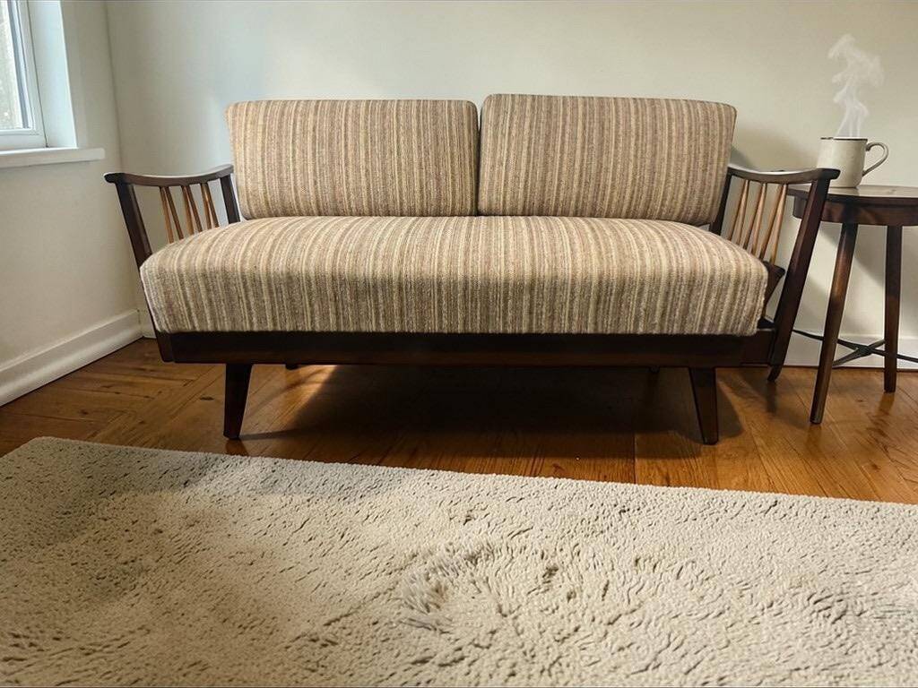 Vintage extendable wooden two-seater sofa / KNOLL sofa