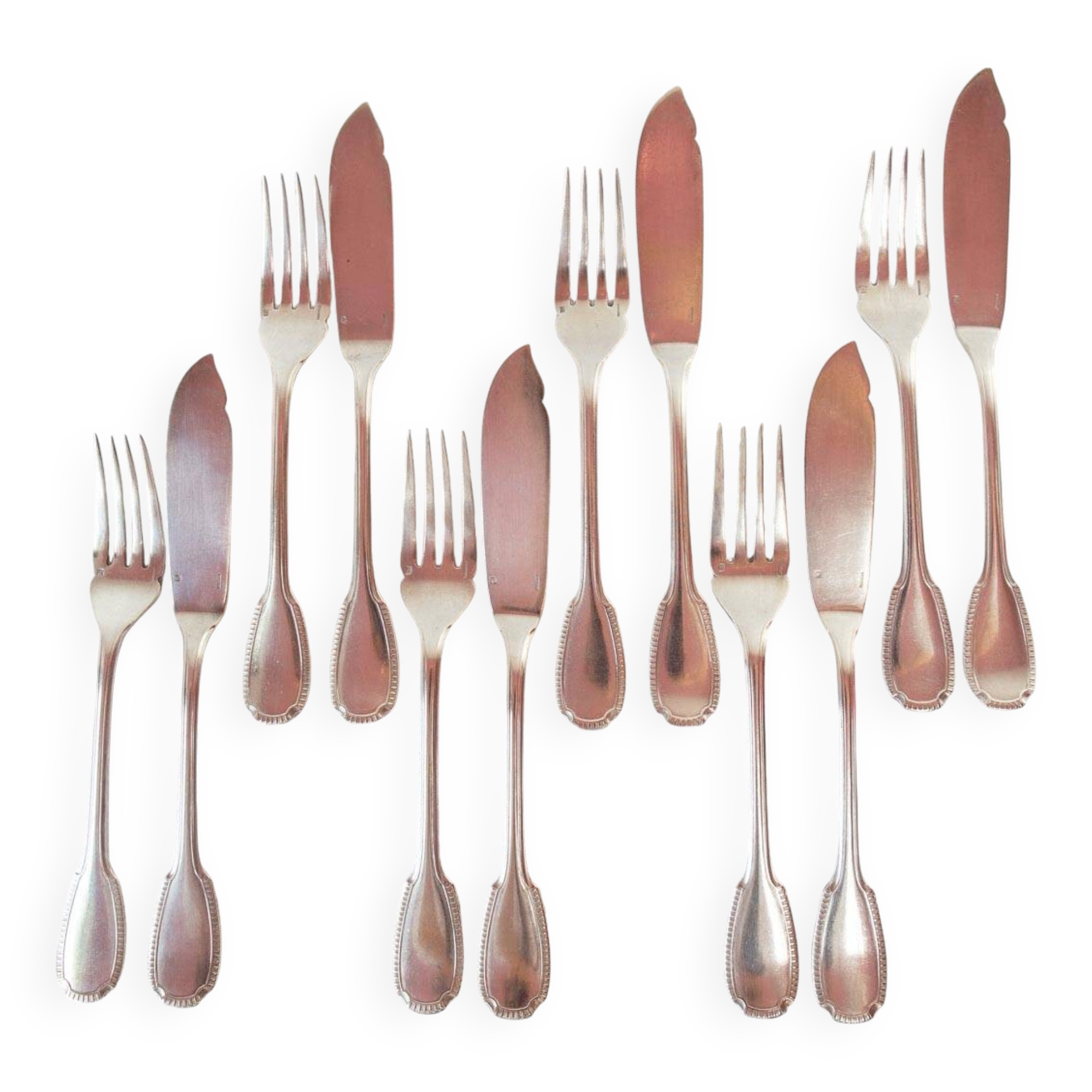 Fish cutlery for 6 Christofle Godrons initials E. L. circa 1910-20