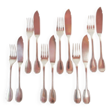 Fish cutlery for 6 Christofle Godrons initials E. L. circa 1910-20