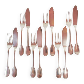 Fish cutlery for 6 Christofle Godrons initials E. L. circa 1910-20