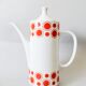 Vintage  Porcelain Coffee Pot: 1970s Red Sunny Pattern