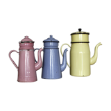 Set of old coffee makers in enamelled sheet metal