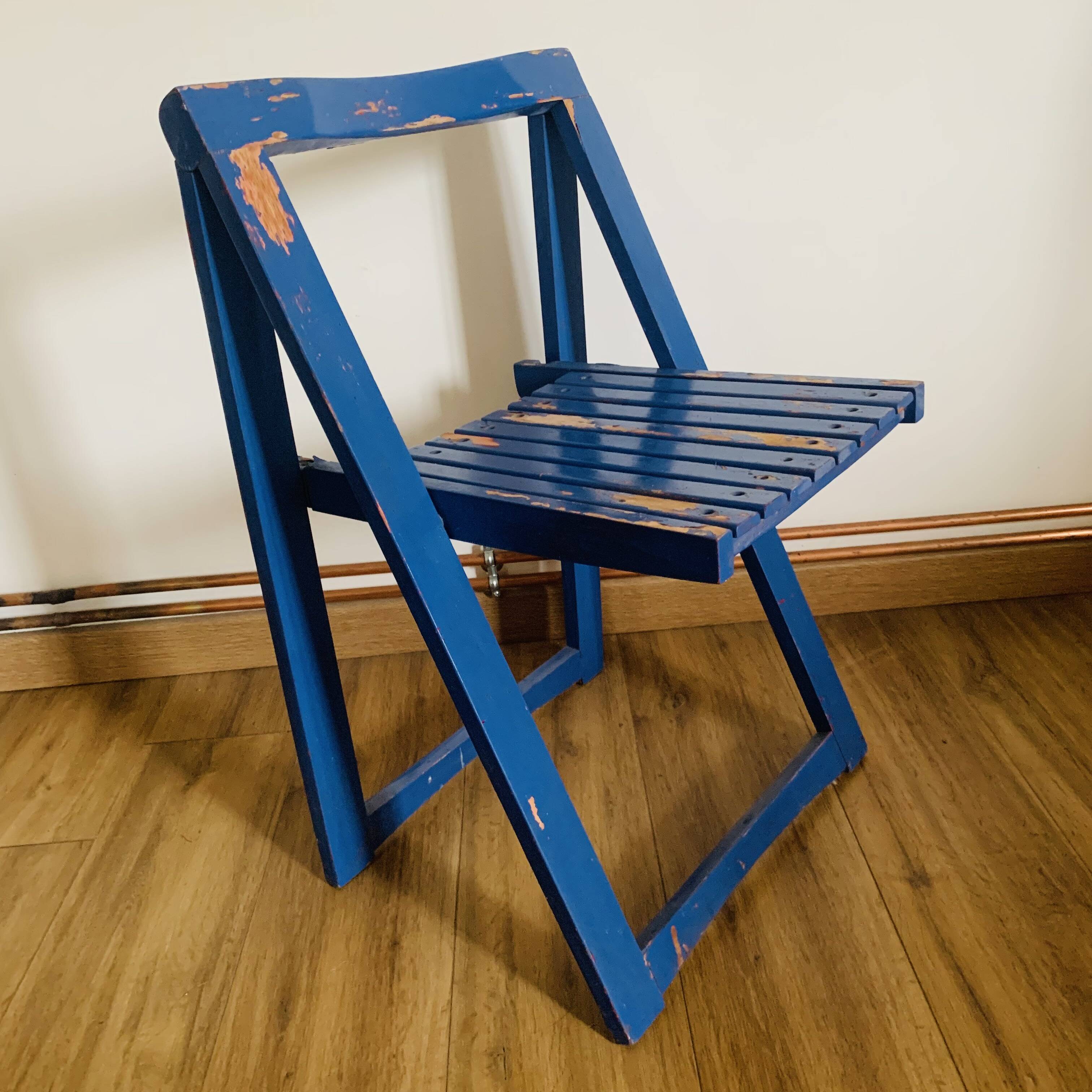 Folding chair in blue painted wood, Italy 1960