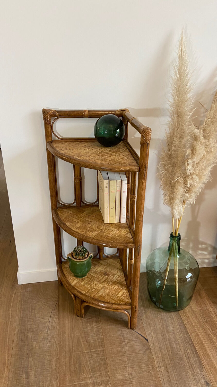Vintage rattan corner shelf