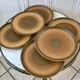 Set of 6 Lonchamp flat plates in hand-painted sandstone