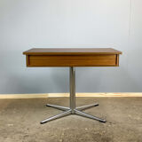 Swivel TV stand/side table, chrome frame with dark walnut, 1970s