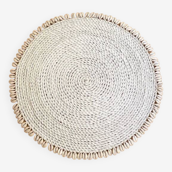 Large woven vegetable fiber placemat decorated with shells cowrie shells Bali