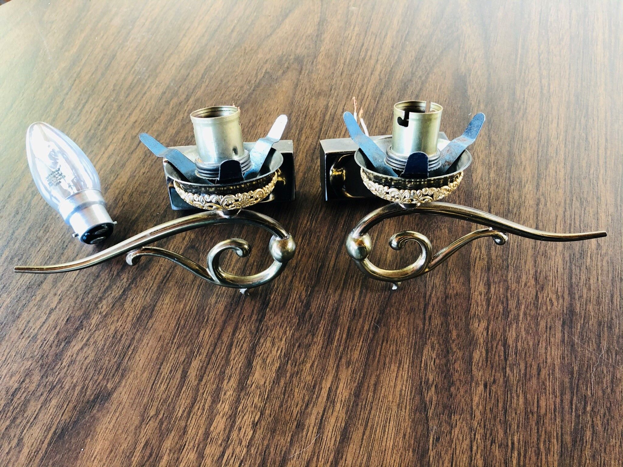 Pair of wall sconces in opaline and brass 60s