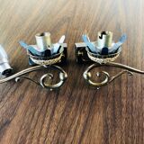 Pair of wall sconces in opaline and brass 60s