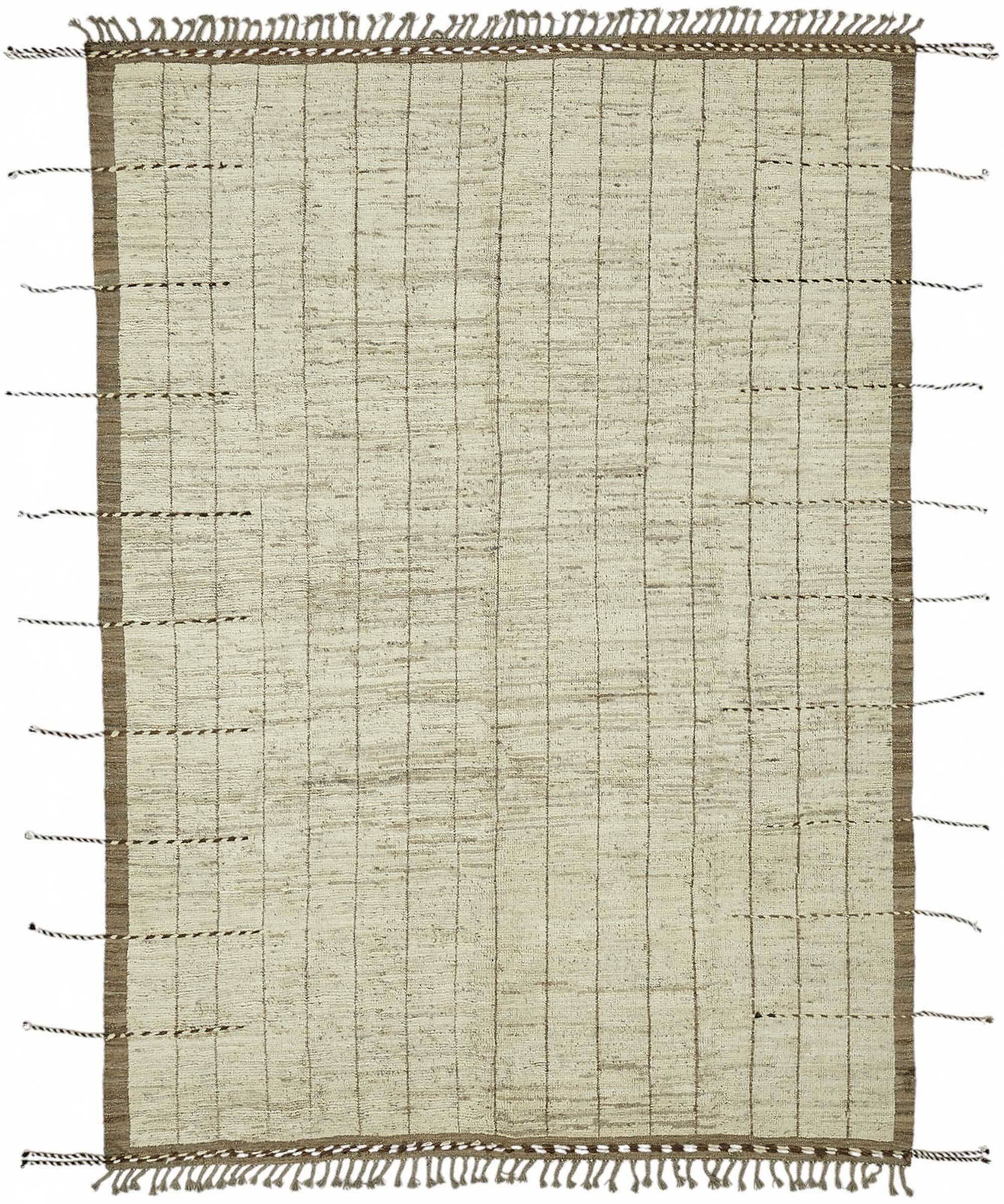 Tapis tribal tissé à la main en laine beige unique en son genre, 220 cm x 306 cm