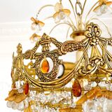 Lustre vintage exceptionnel en cristal style Murano orange, laiton, 5