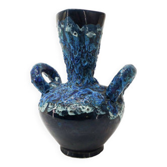 Vase en céramique fat lava bleu Zandrini Vallauris 1960