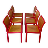 Lot 6 anciennes chaises design Dieticker Bruno Rey bois fuchsia vintage années 70