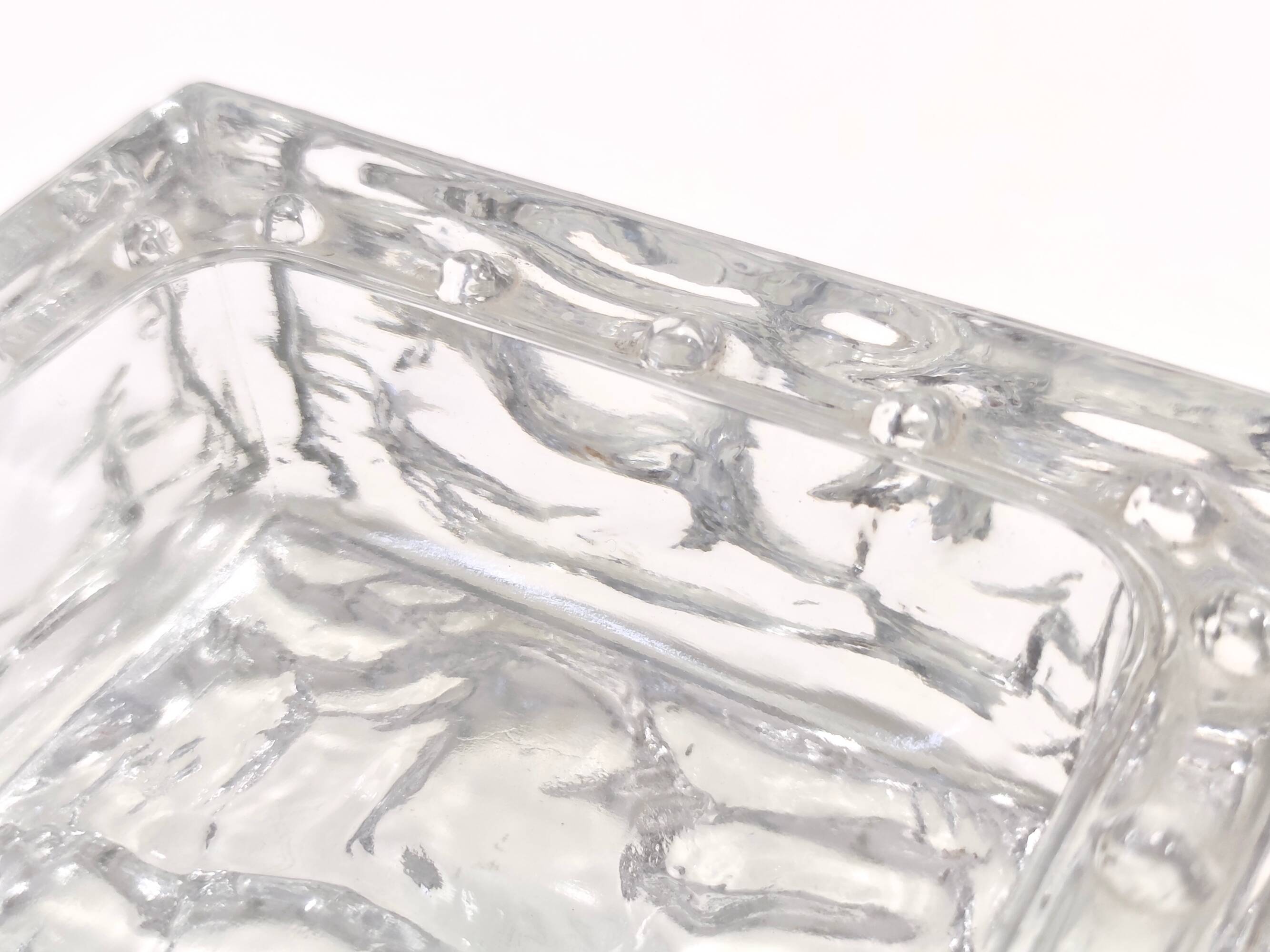 Vintage Square Transparent Molded Thick Glass Ashtray - Trinket Bowl, Italy