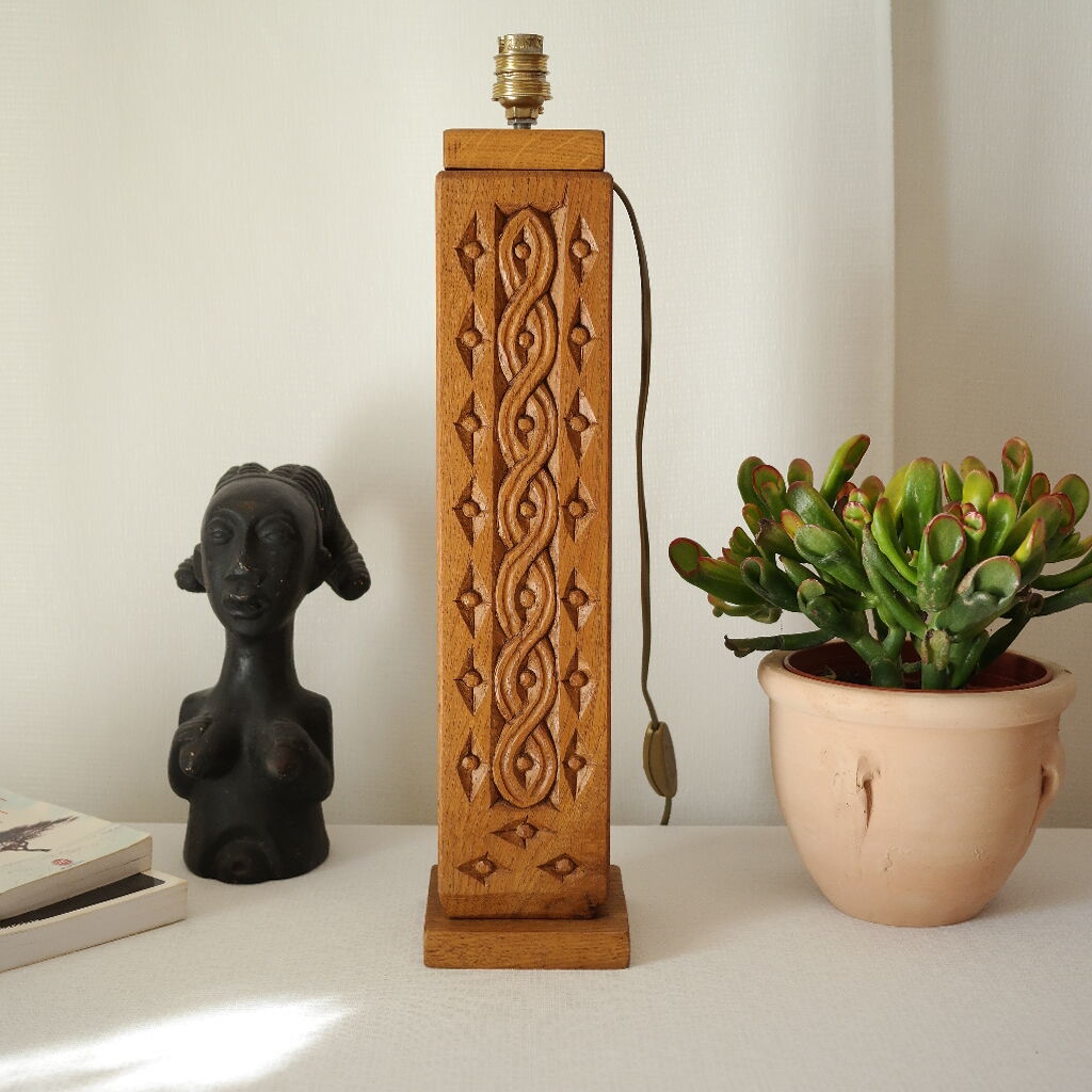 Vintage carved solid oak lamp foot
