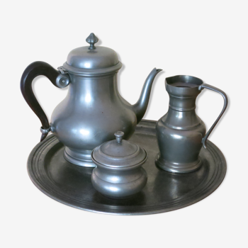 Tin set, teapot, sugar bowl, carafe