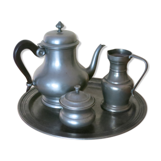 Tin set, teapot, sugar bowl, carafe