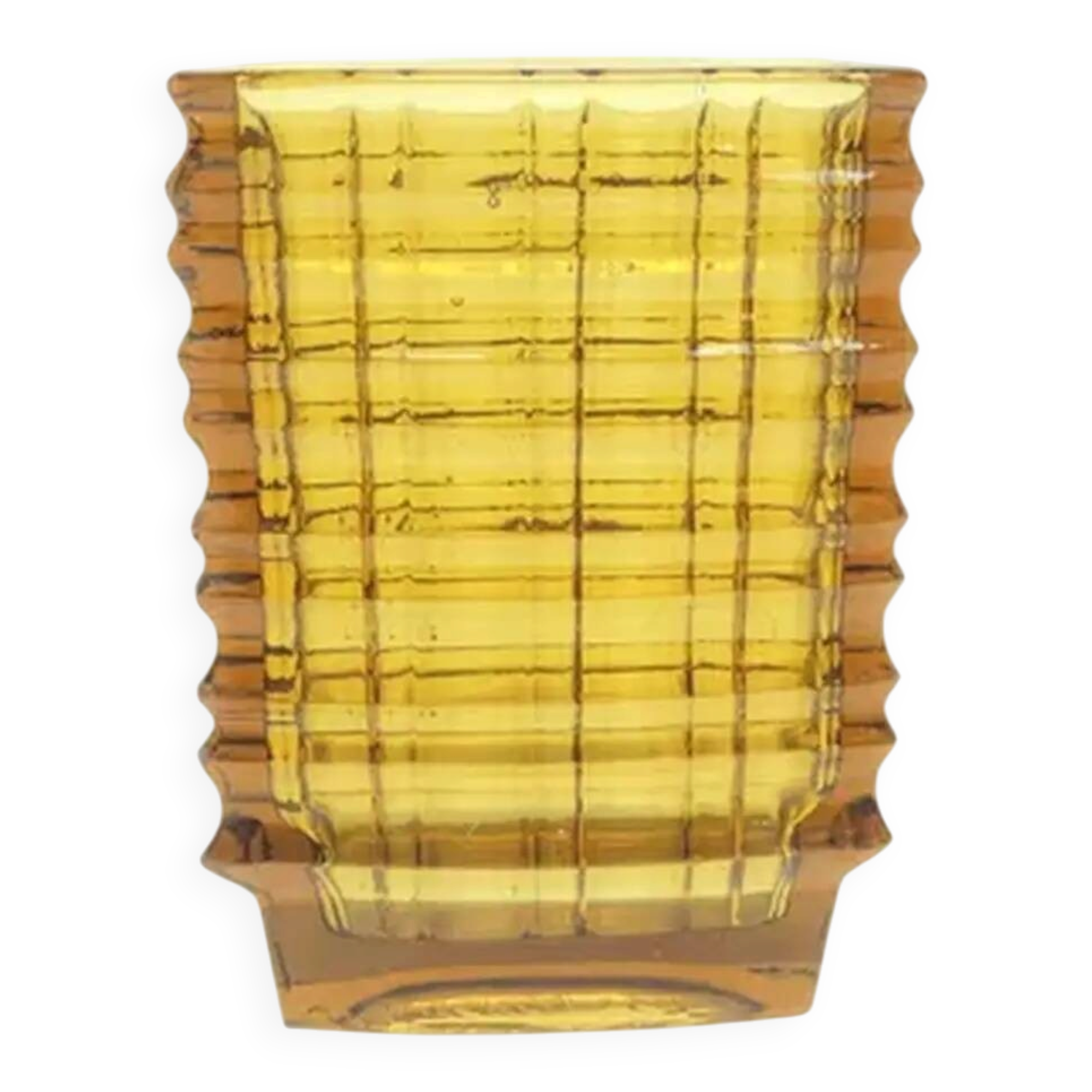 Optical vase, mid-century modern, yellow glass, designed by J. Drost, Ząbkowice, Poland, 1970s