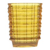 Vase optique, moderne du milieu du siècle, en verre jaune, conçu par J. Drost, Ząbkowice, Pologne, années 1970.