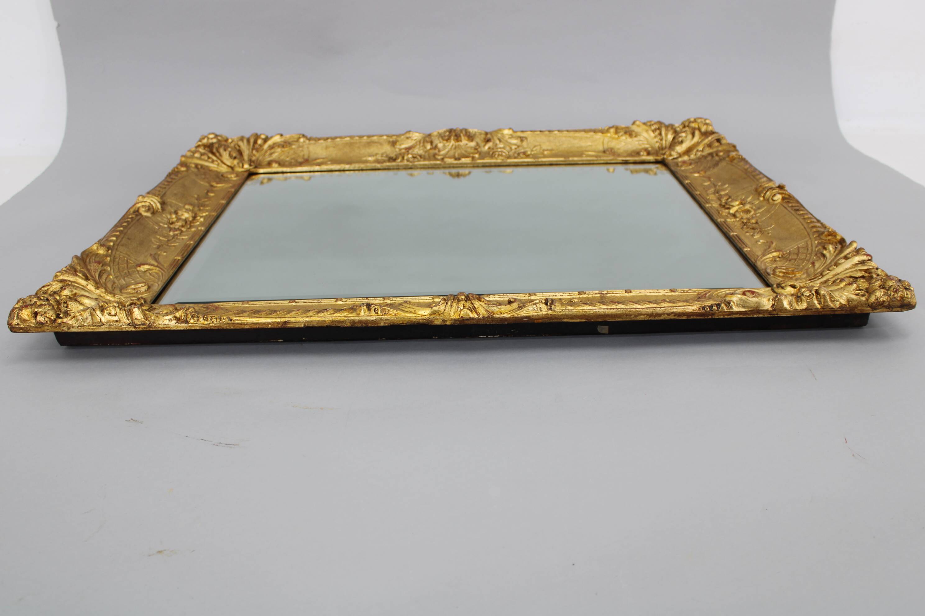 1940s Italian Mirror in Golden Wood Frame