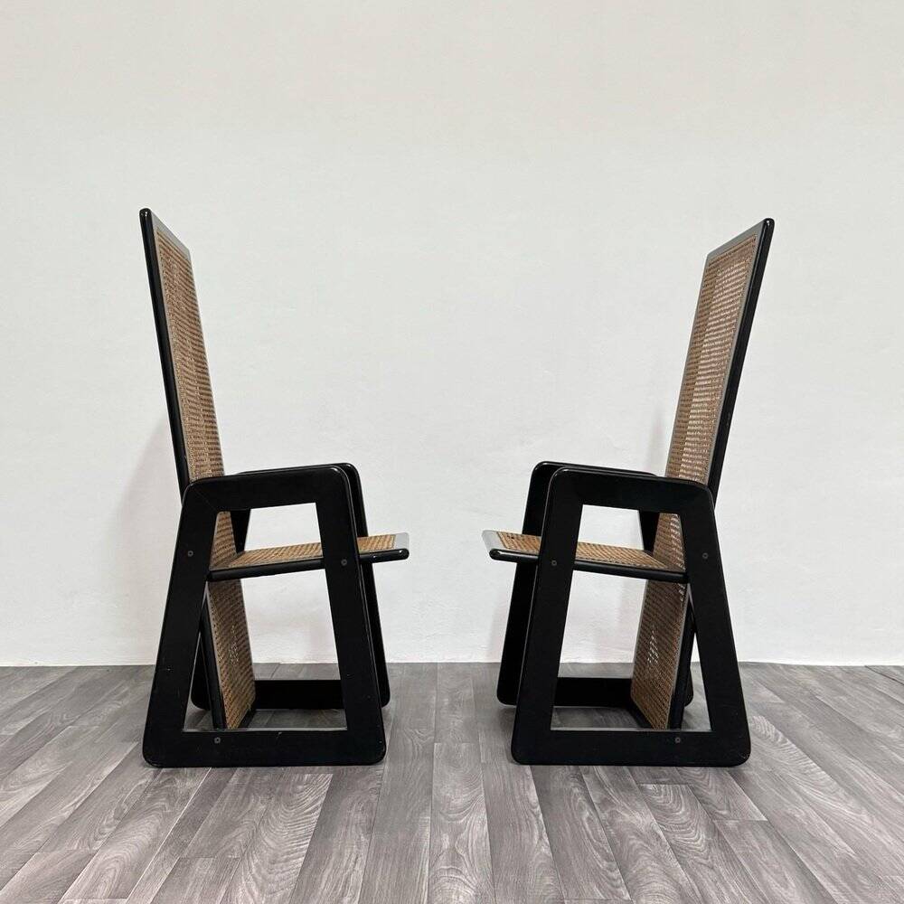 High-Backed Chairs in Lacquered Vienna Straw, 1970s, Set of 2