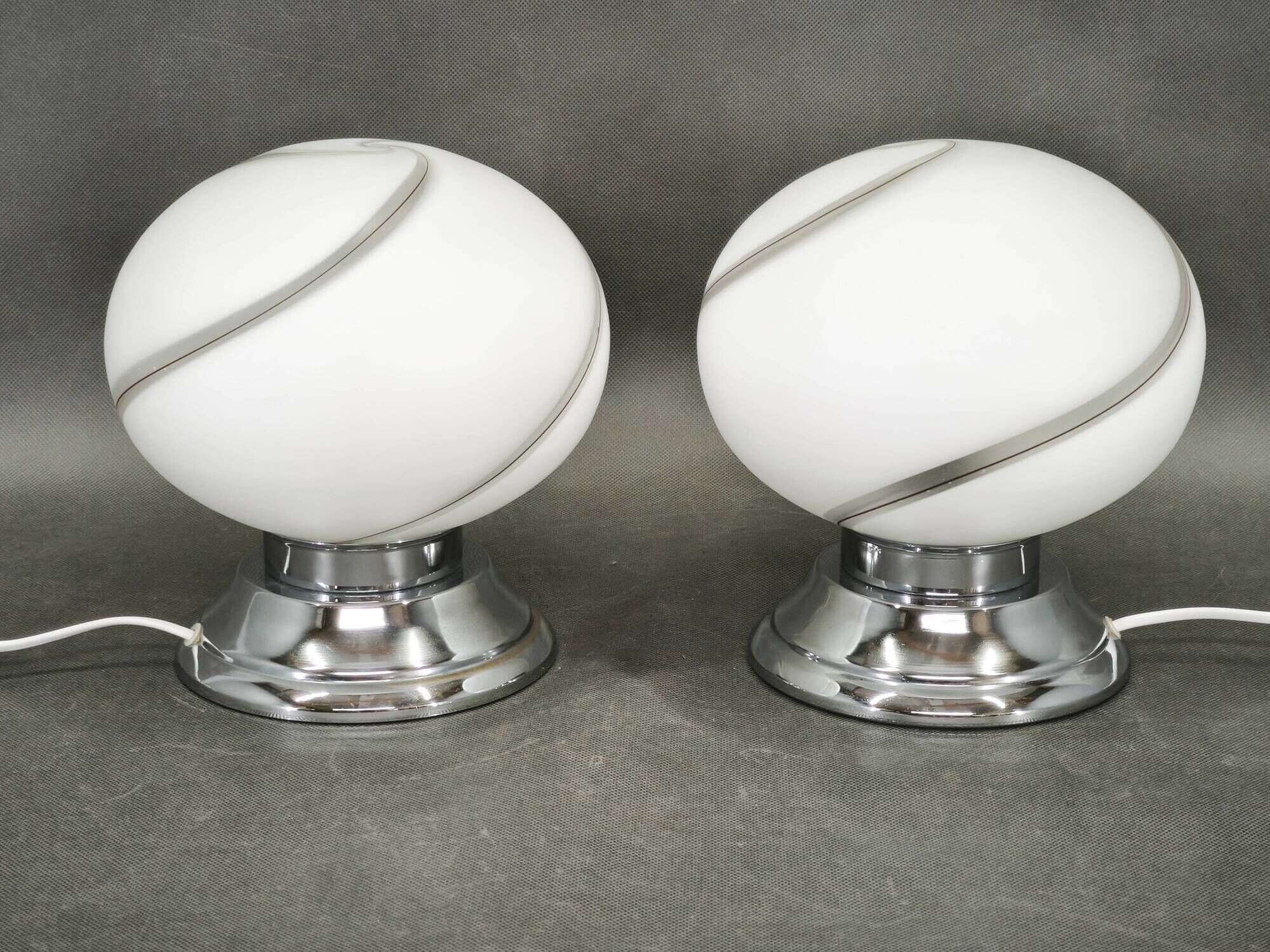 Pair of Italian Murano Glass and Chrome Table Lamps, 1960s