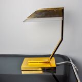 Geometric art deco lamp, brass and smoked glass, Spain, 1970