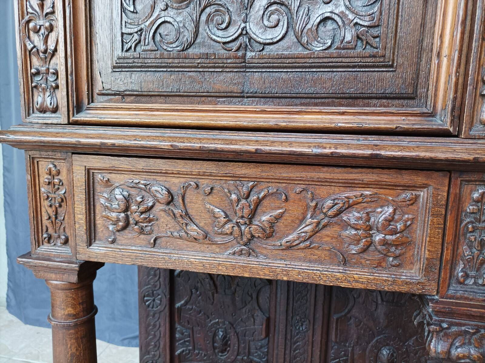 Renaissance oak carved buffet cabinet
