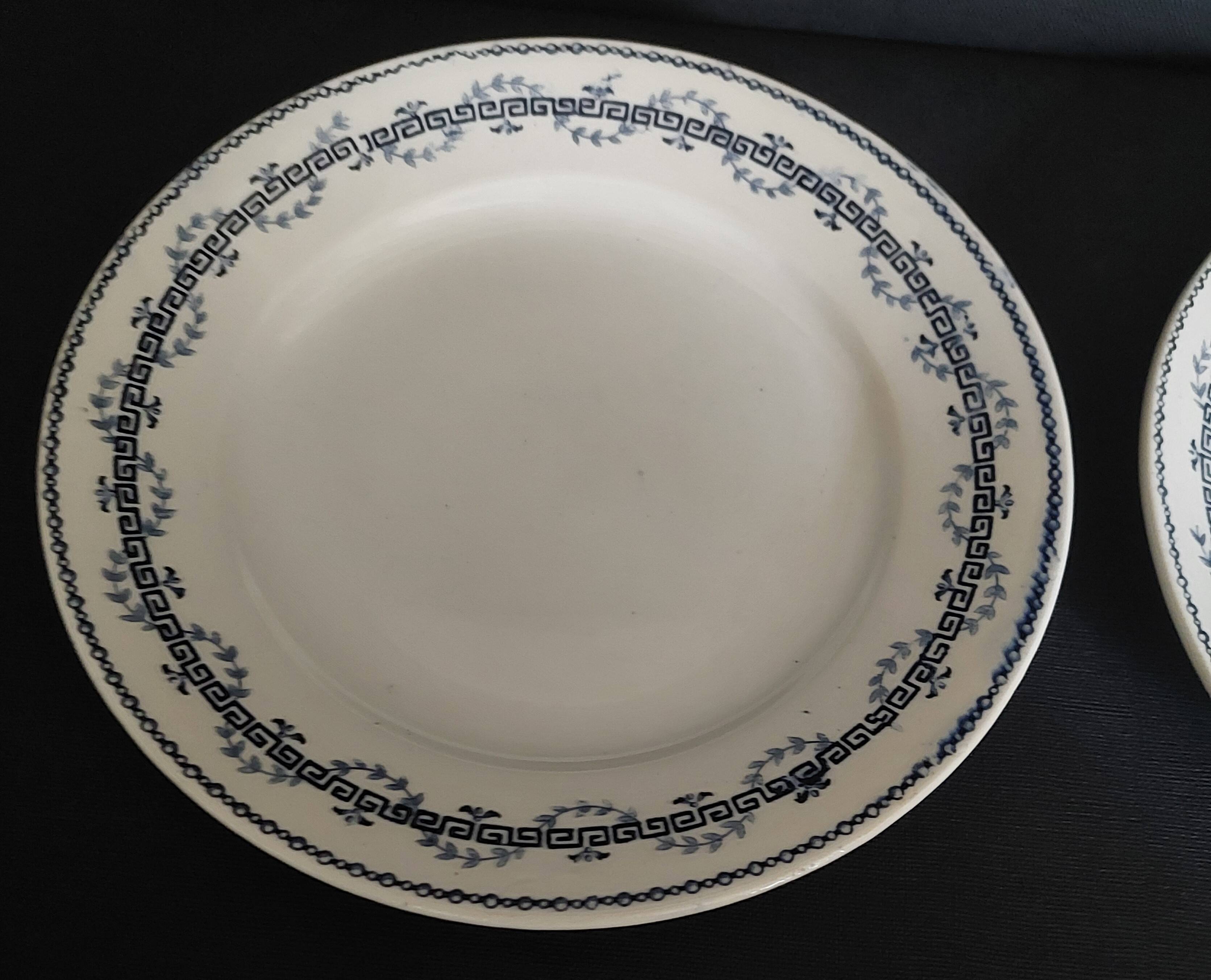 Pair of Gien iron earthenware dessert plates with Austerlitz decor