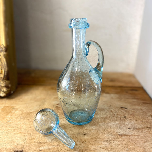 Large blue bubble glass decanter