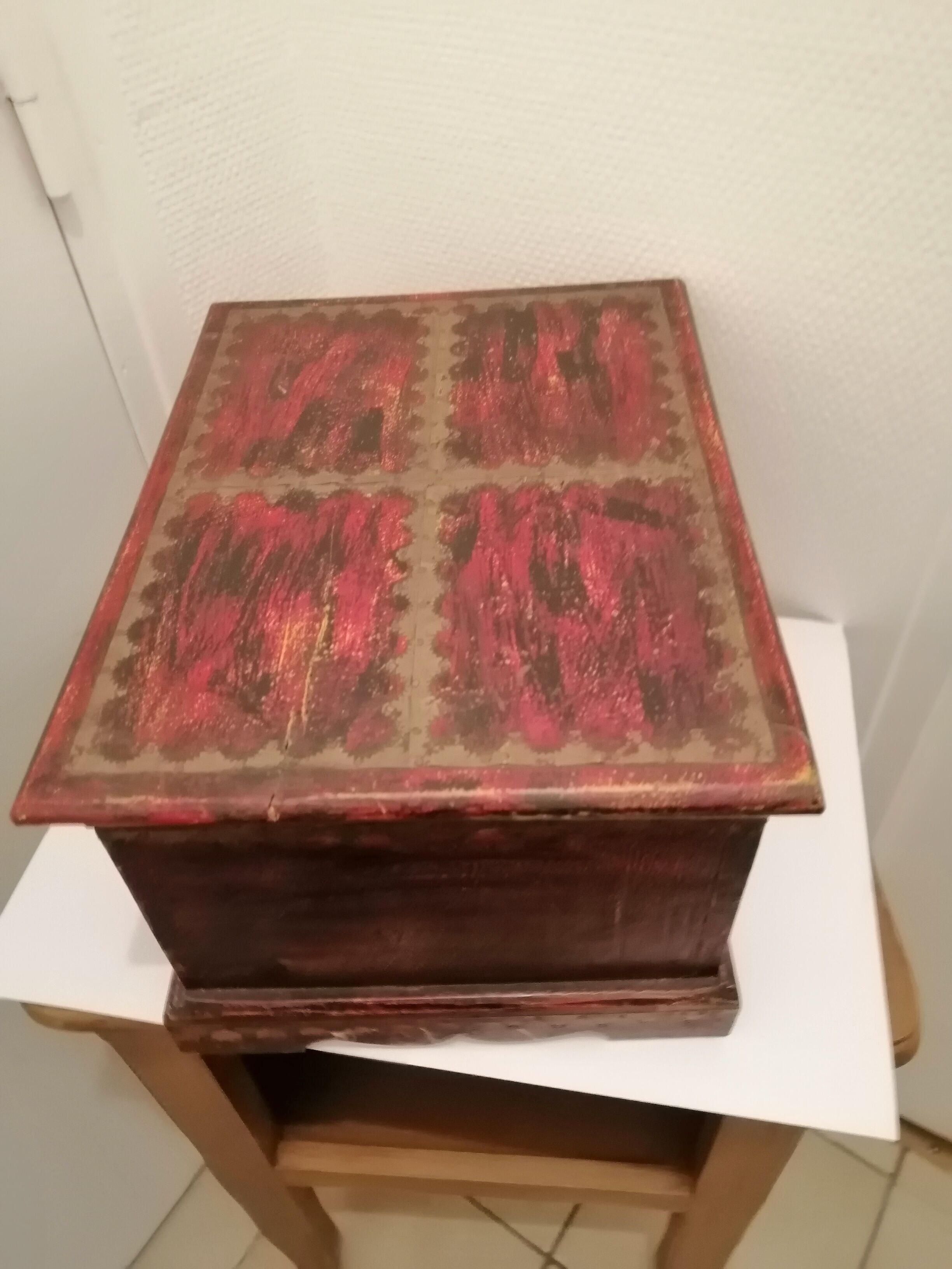 Vintage antique wooden and copper chest
