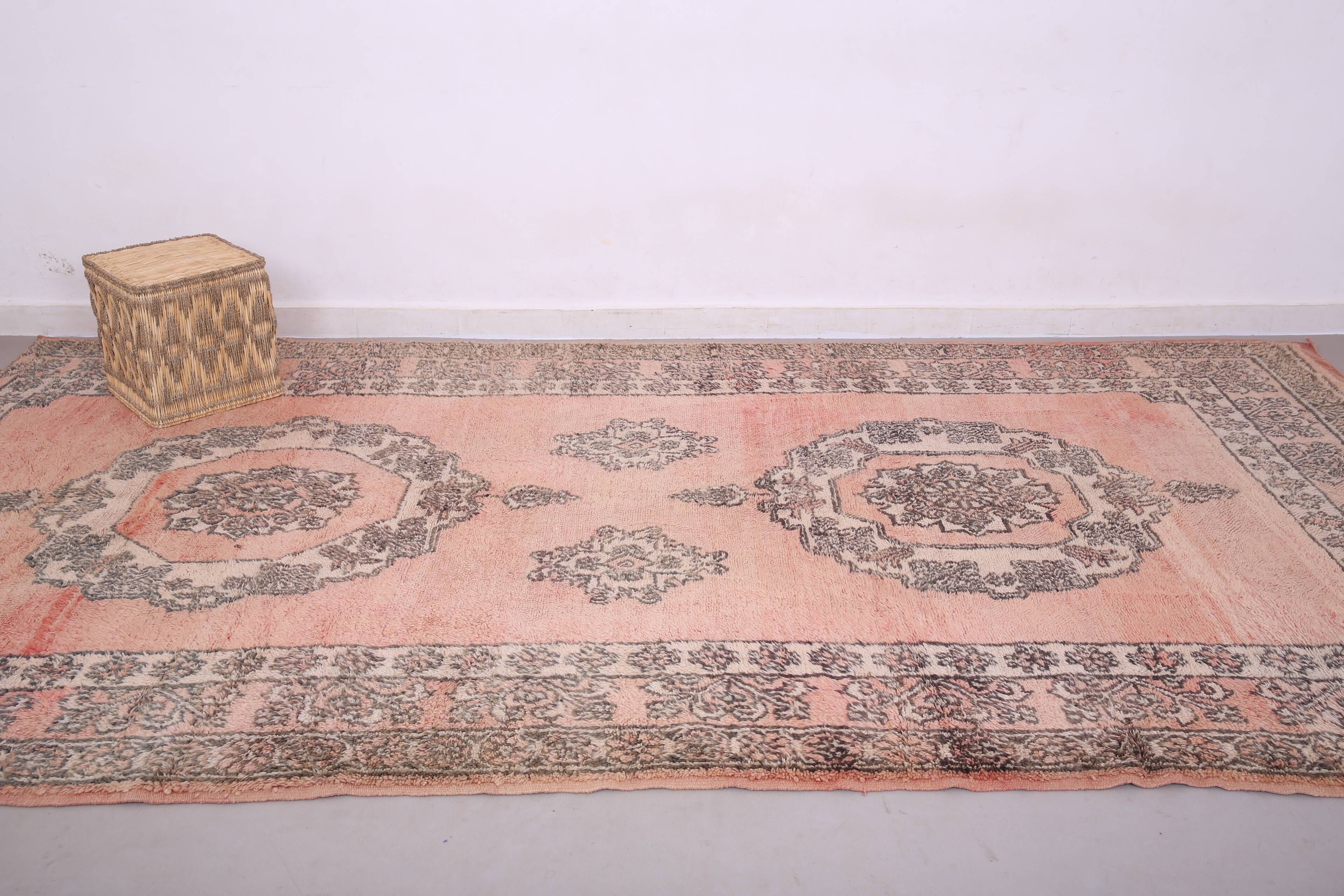 Tapis berbère en laine vintage marocain rose grand 212 x 394 cm, tapis fait main