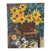 Basket of sunflowers, knife oil