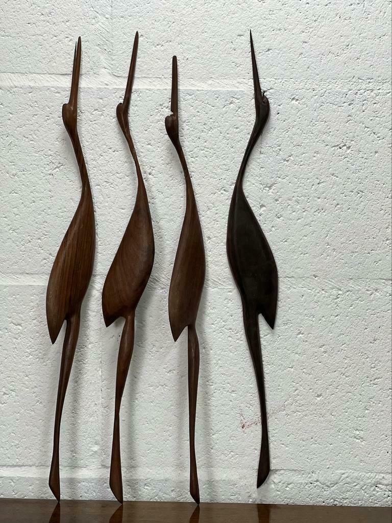 set of 4 vintage wooden wall sculptures / birds
