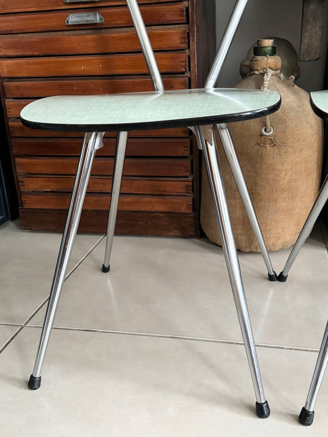 Set of 3 green Formica chairs