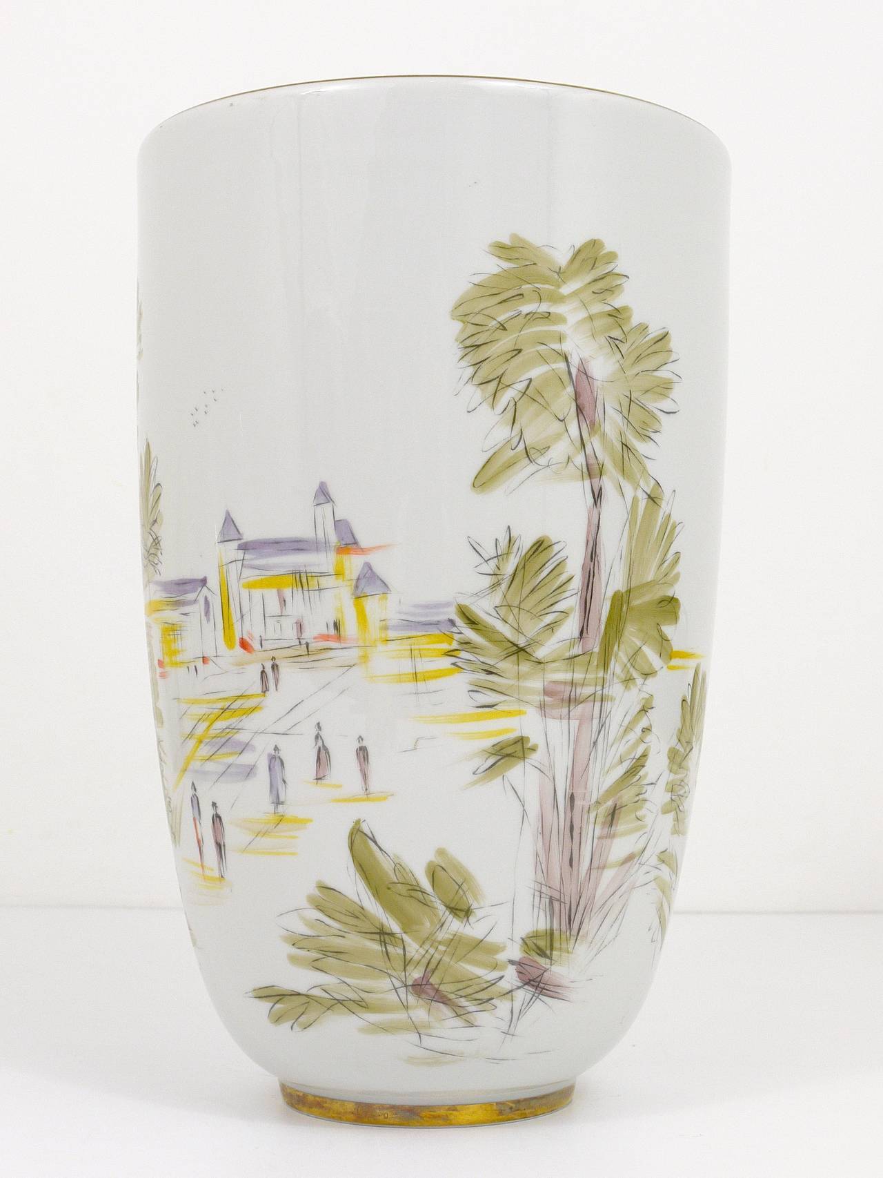 Large porcelain vase from the mid-century, hand-painted, Hutschenreuther, Selb, Germany, 1950s.