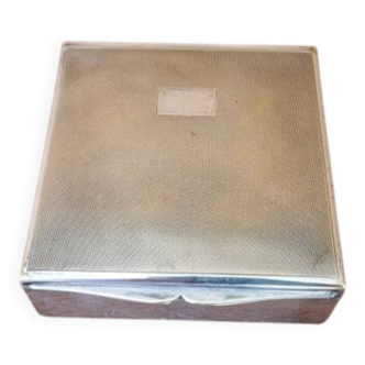 Hoka - Silver metal cigarette or cigar case with a wooden interior.