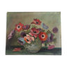 Oil on wood vase of flowers anemones 60s