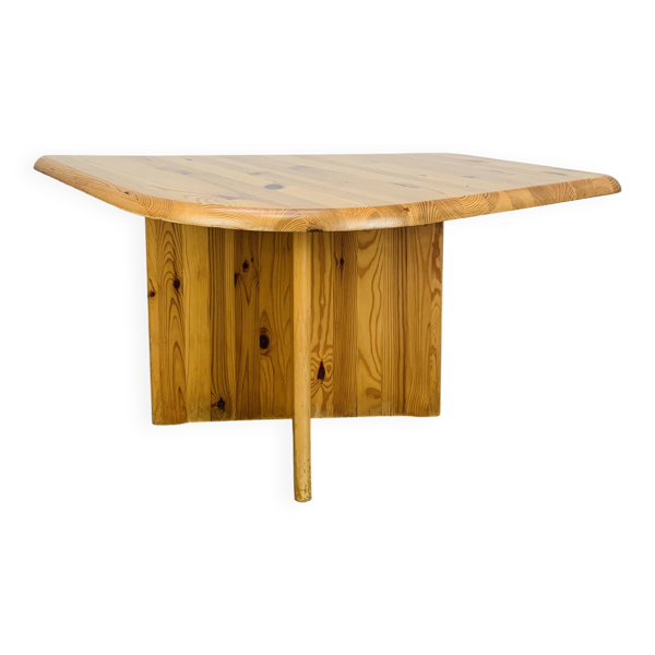 Table basse en pin massif forme organique, années 80
