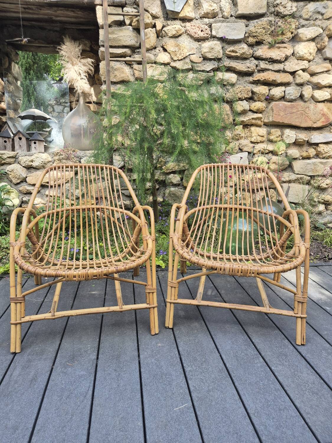 Rattan armchairs
