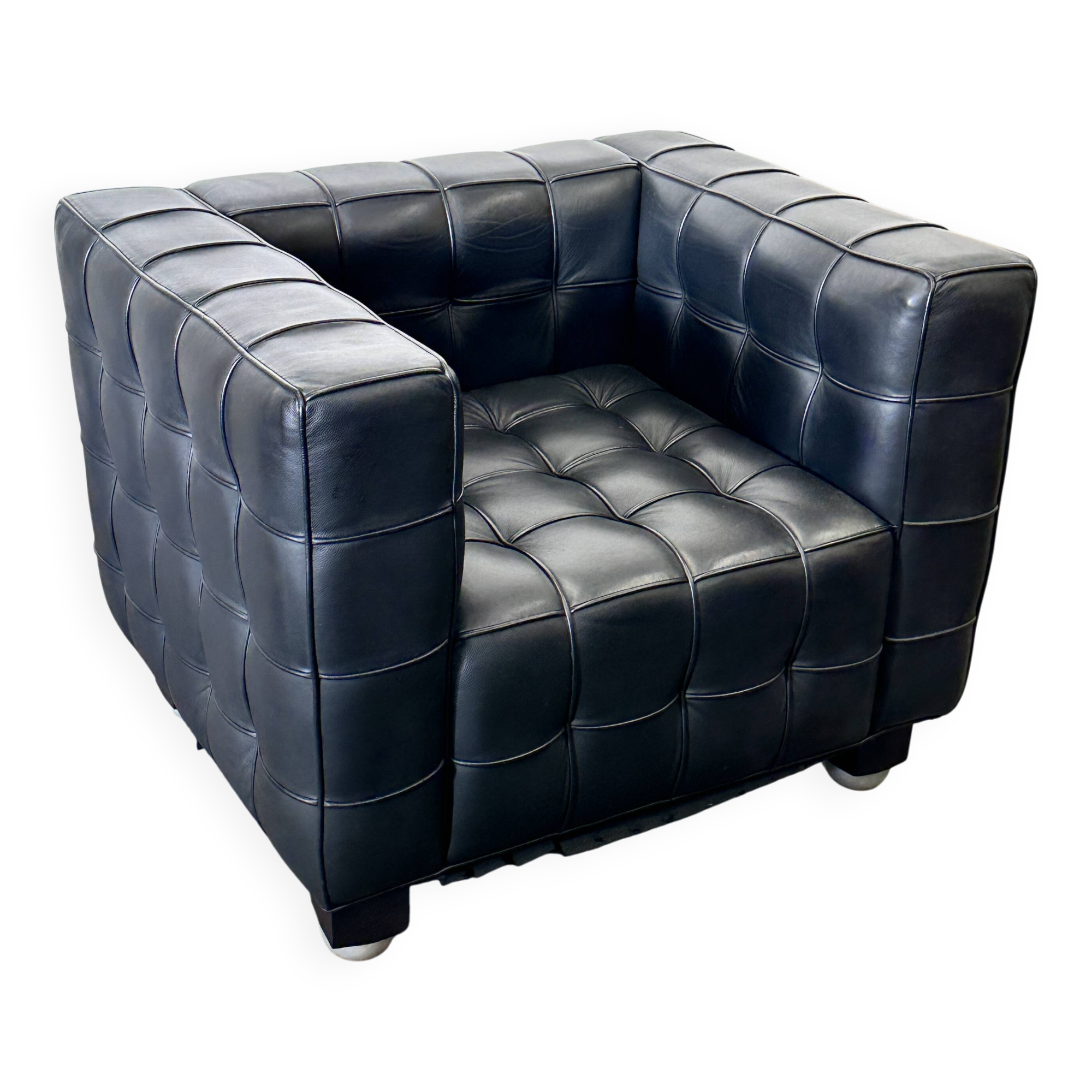 Wittmann Kubus Leather Armchair by Josef Hoffmann, 1980s