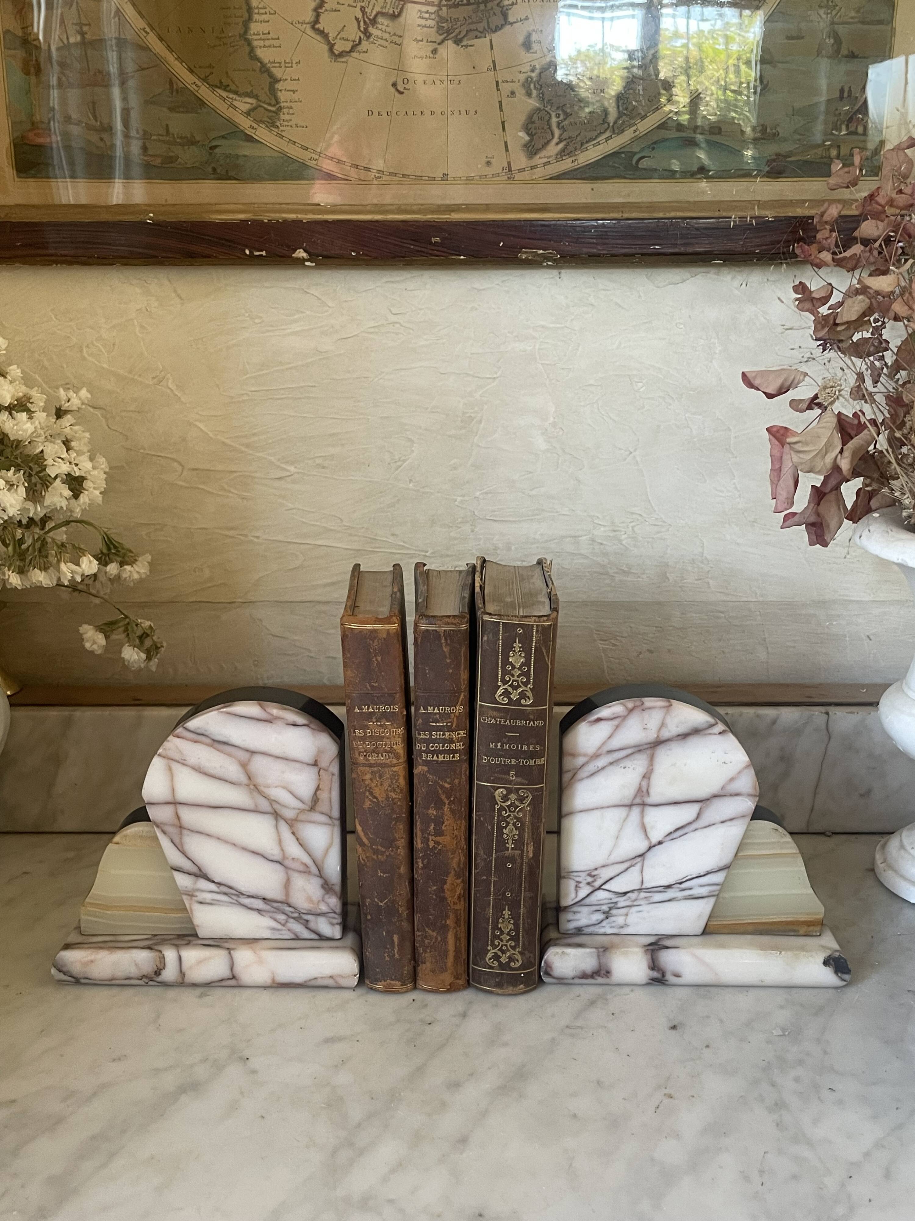 Vintage pair of marble and onyx Art Deco bookends.