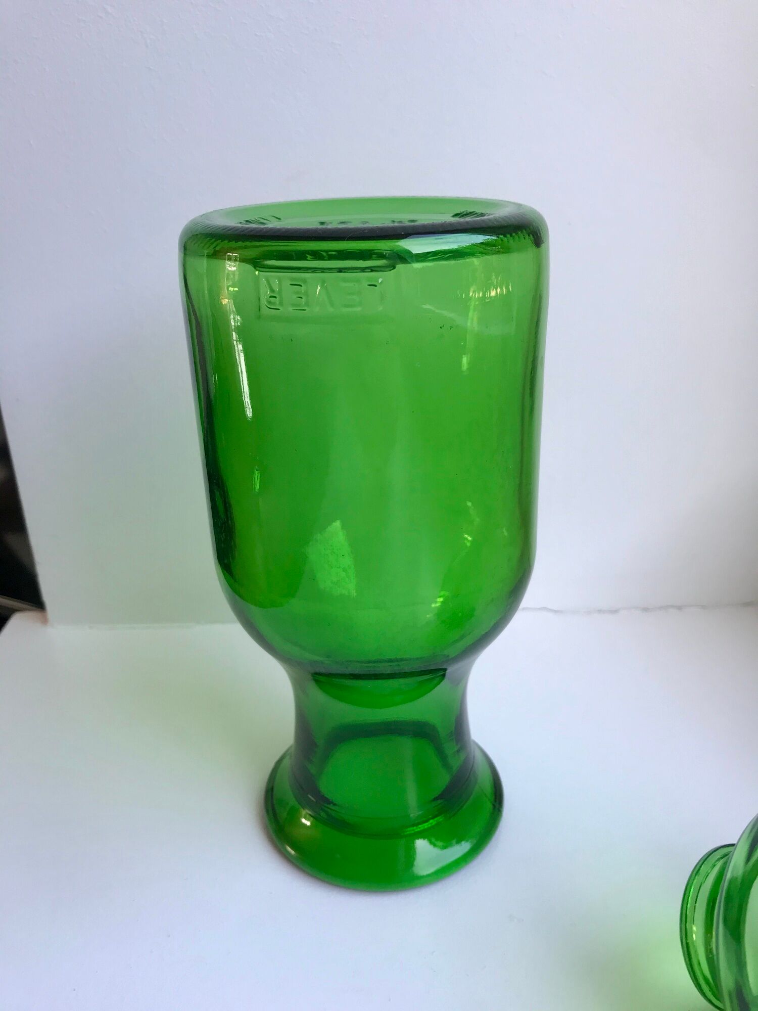 Green glass apothecary decanter made in belgium 70s