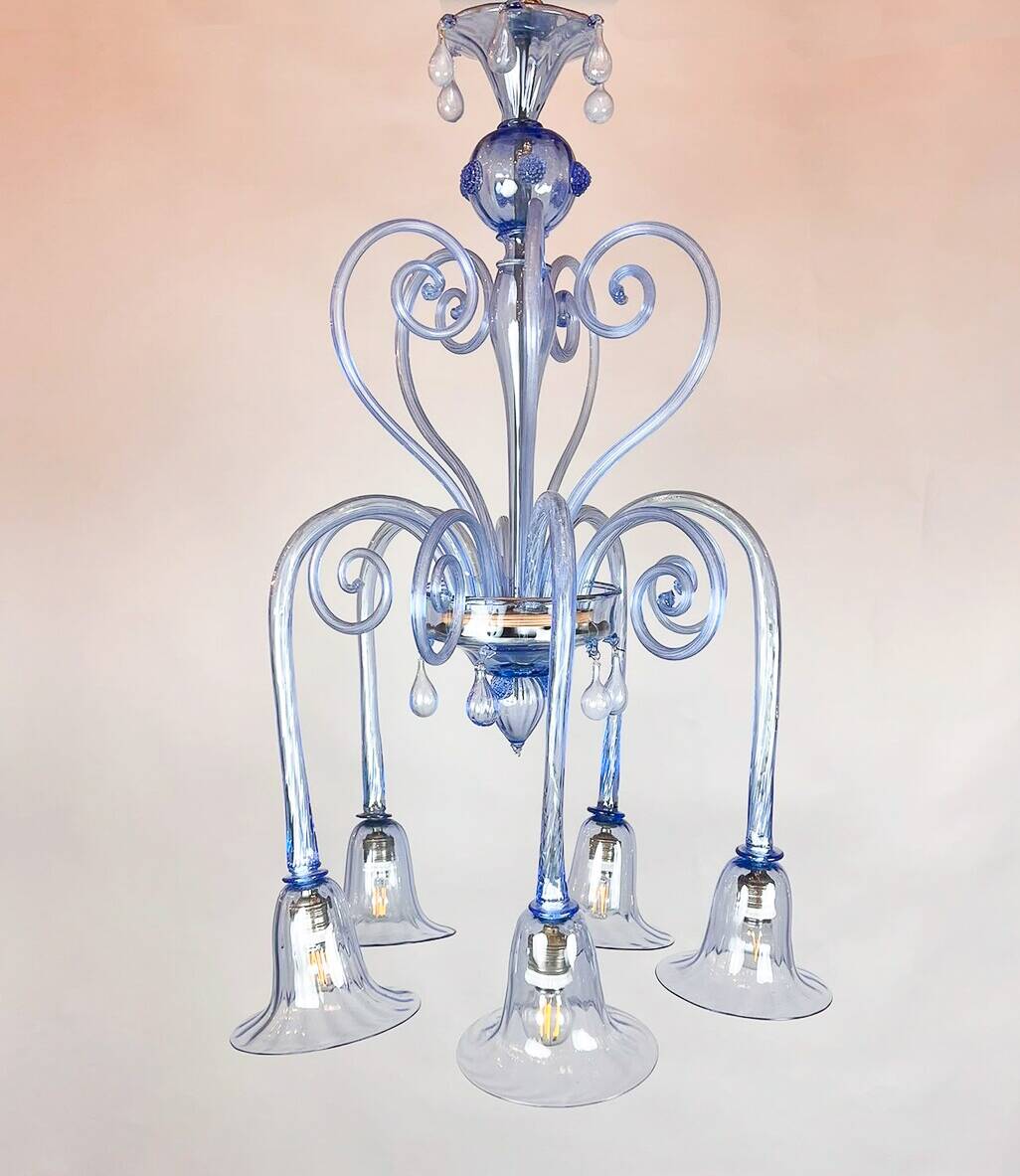 Five-Arm Murano Glass Chandelier With Scrollwork, 20th Century