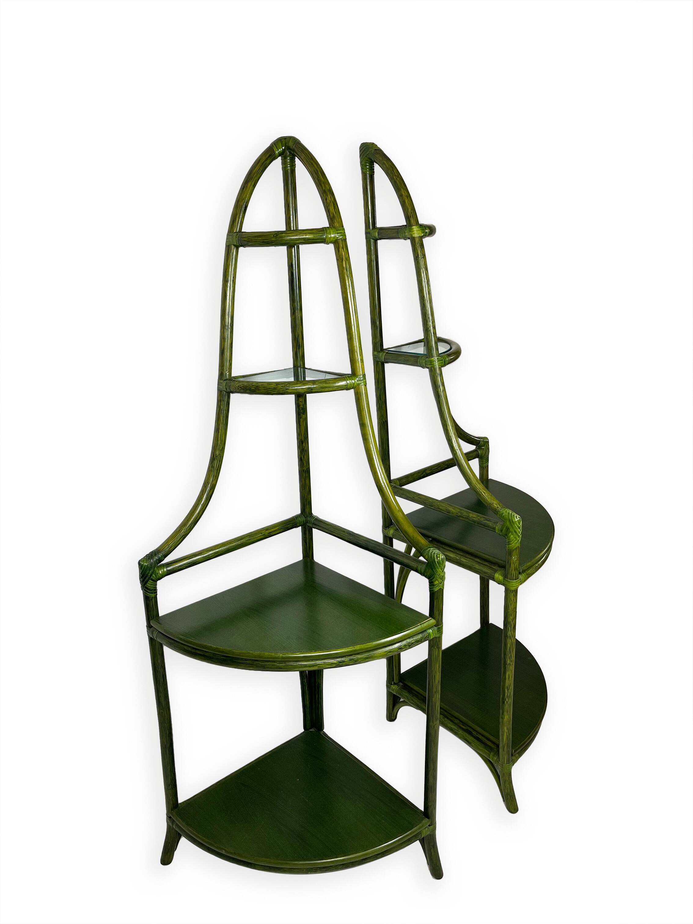 Buffet en rotin vert et hêtre, années 1970